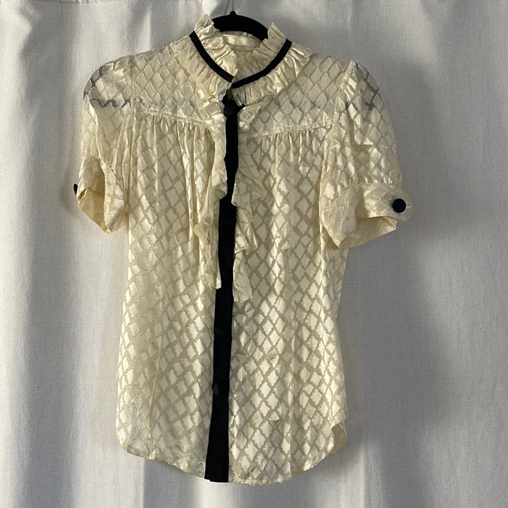 Diane von Furstenberg Cream & Black Silk Blouse / 2